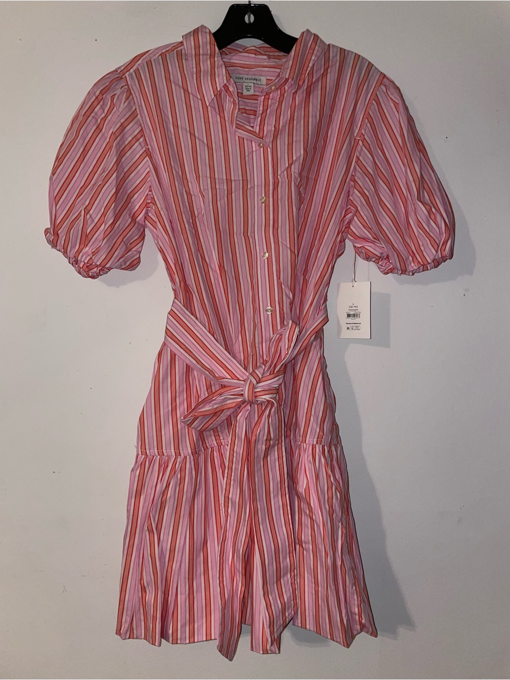 Free Assembly Women's Striped Dress with Puff Sleeves Size Large
